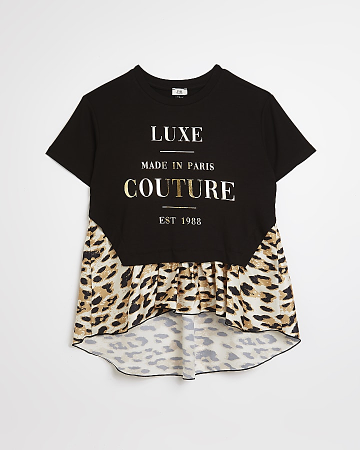 Girls black Leopard print t-shirt
