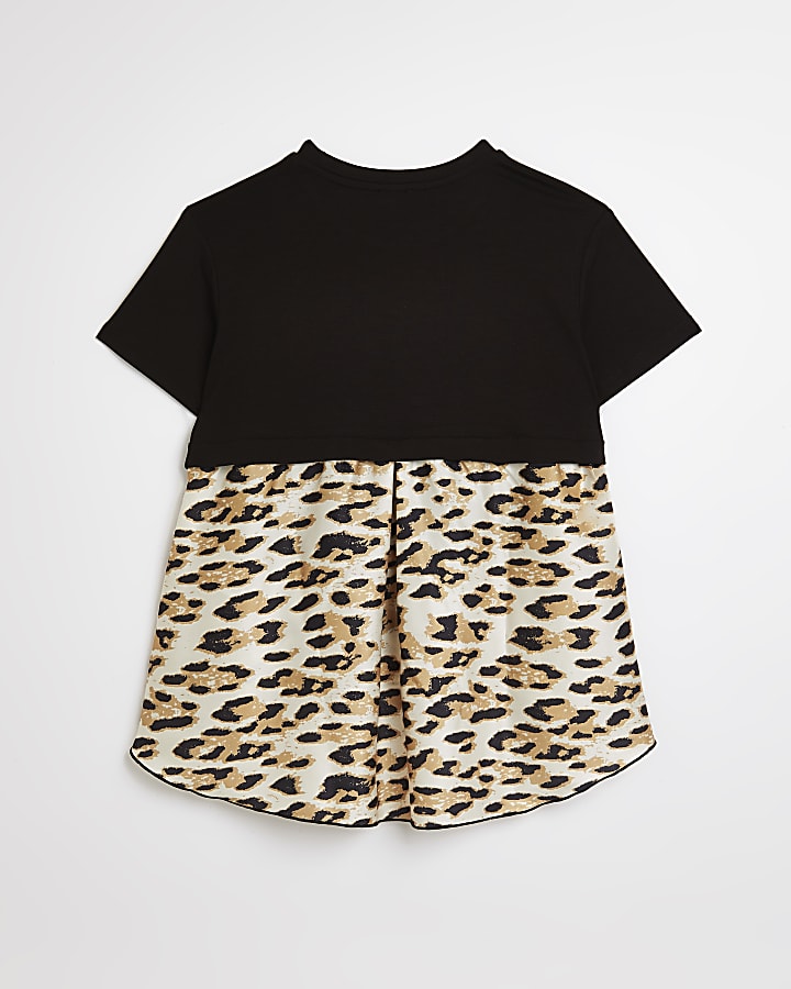 Girls black Leopard print t-shirt