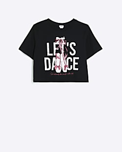 Girls black Let's Dance graphic crop T-shirt