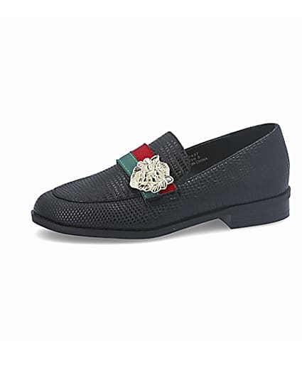 360 degree animation of product Girls black lion head tape loafers frame-2