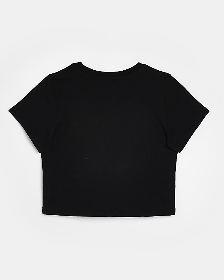 Girls black lips embroidery cropped t-shirt