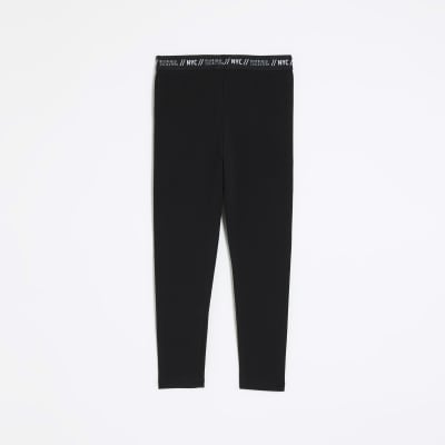 Girls black logo waistband leggings River Island