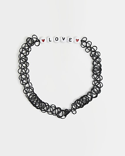 Girls black 'Love' beaded choker necklace