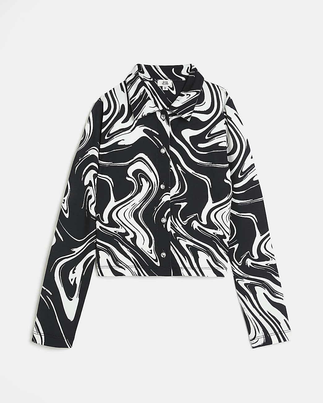 Girls black marble print long sleeve shirt