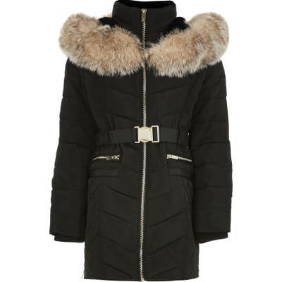 river island girls black coat