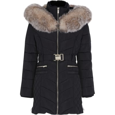 river island puffer jacket with hood in black