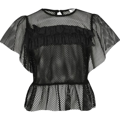 black frill mesh top