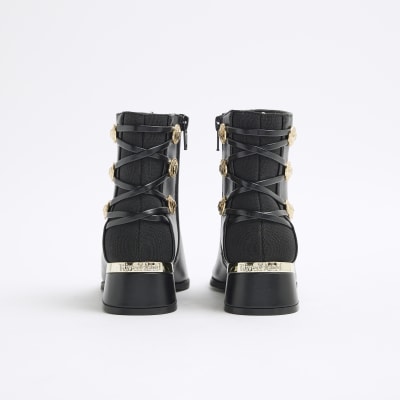 Military Black Boots For Girls Girls Black Military Heeled Boots River