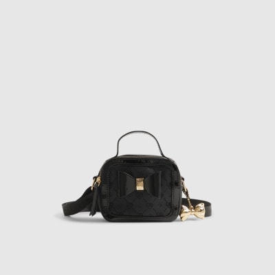 Girls Black Monogram Box Cross Body Bag