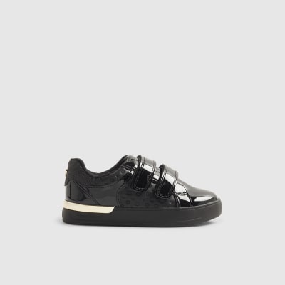 Girls Black Monogram Print Trainers