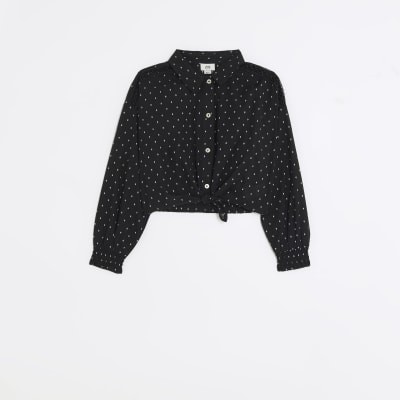 girls black and white polka dot shirt