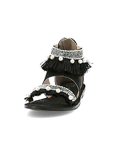 360 degree animation of product Girls black multi embellished sandals frame-22