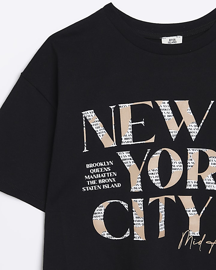 Girls black new york graphic t-shirt