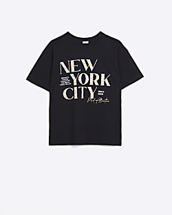 Girls black new york graphic t-shirt