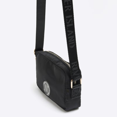 Girls black nylon cross body bag River Island