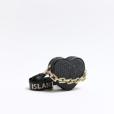 Girls black nylon heart cross body bag Back