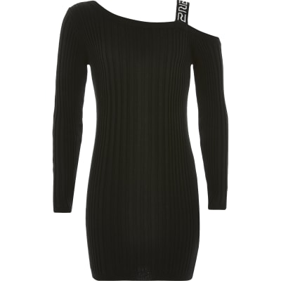 river island black ribbed dress