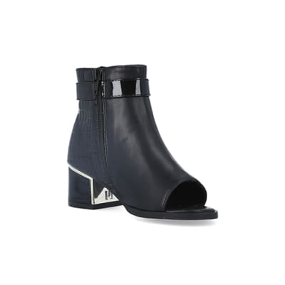 Black heeled outlet boots open toe