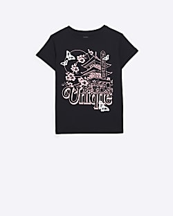 Girls black oriental graphic t-shirt