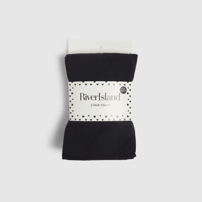 Girls Black Pack Of 2 Tights