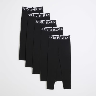 Girls Black Pack of 5 RI Waistband Leggings
