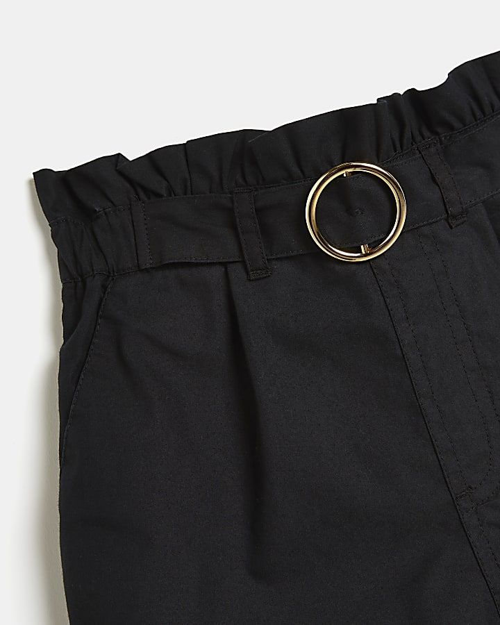 Girls black paperbag belted shorts