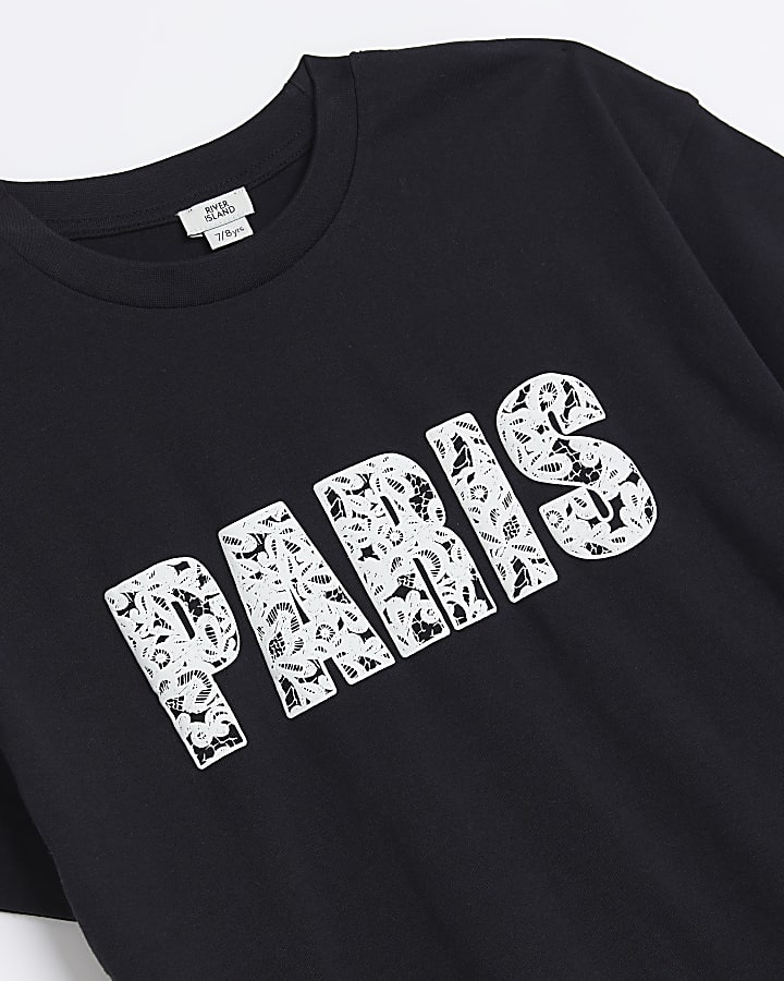 Girls Black Paris Graphic T-shirt
