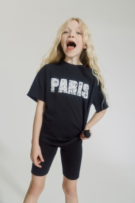 Girls Black Paris Graphic T-shirt