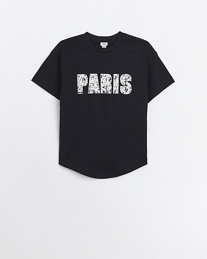 Girls Black Paris Graphic T-shirt
