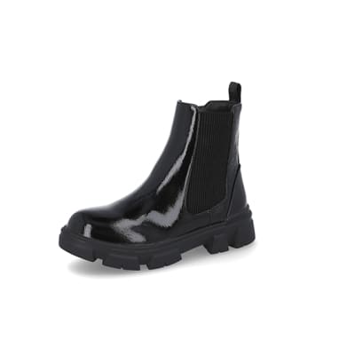 360 degree animation of product Girls black patent ankle boots frame-1