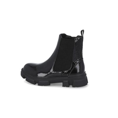 360 degree animation of product Girls black patent ankle boots frame-3