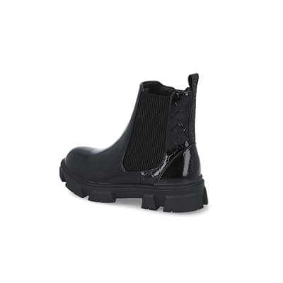 360 degree animation of product Girls black patent ankle boots frame-4