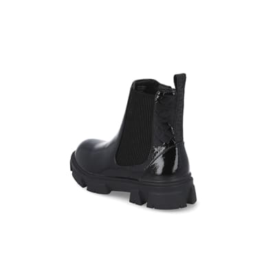 360 degree animation of product Girls black patent ankle boots frame-5