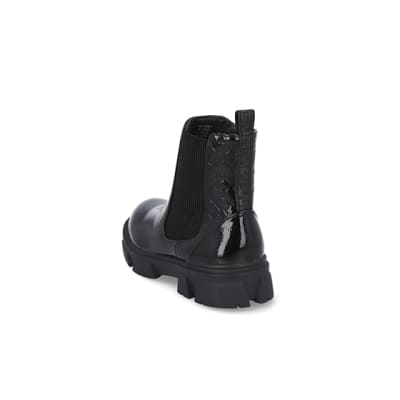 360 degree animation of product Girls black patent ankle boots frame-6