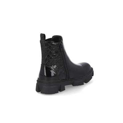 360 degree animation of product Girls black patent ankle boots frame-11