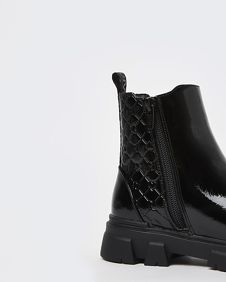 Girls black patent ankle boots