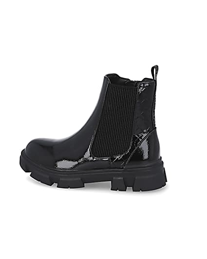 360 degree animation of product Girls black patent boots frame-3