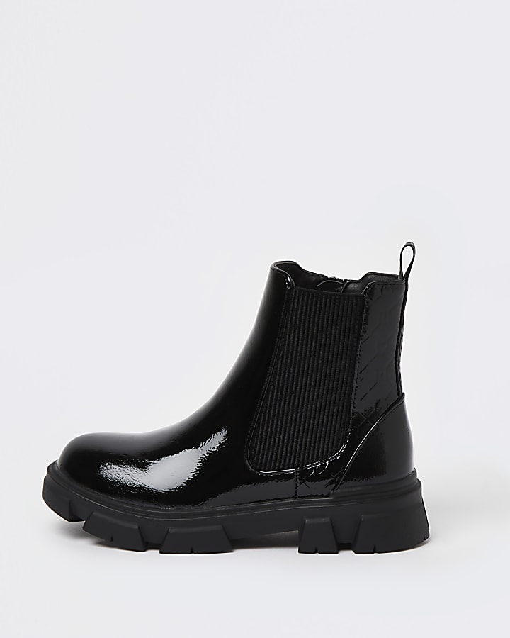 Girls black patent boots