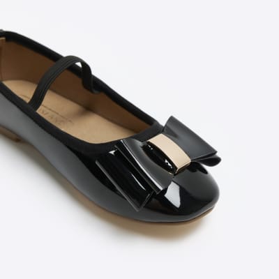 Girls black patent bow ballerina shoes