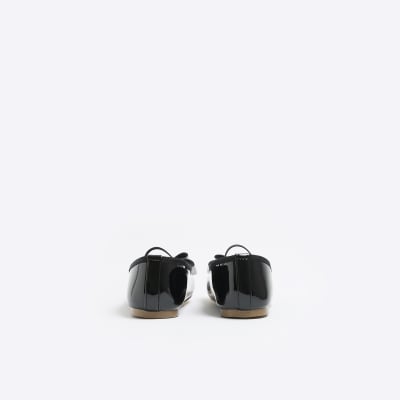 Girls black patent bow ballerina shoes