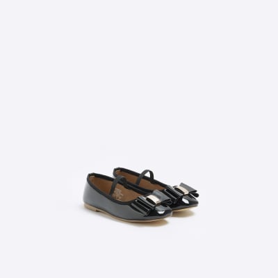Girls black patent bow ballerina shoes