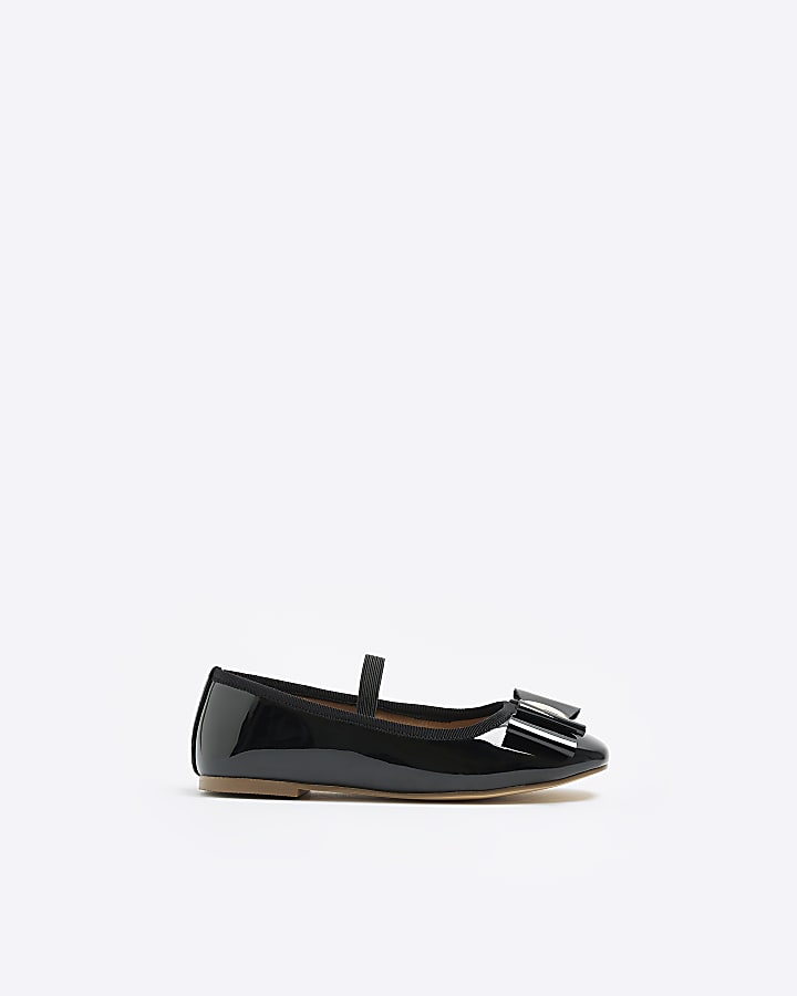 Girls black patent bow ballet shoes | River Island