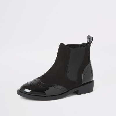 black patent brogue chelsea boots