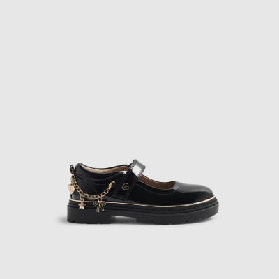 Girls Black Patent Chain Mary Jane Shoes | River Island