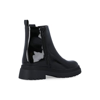 Black patent outlet boots river island