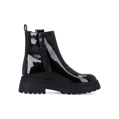 Ladies black patent hot sale chelsea boots