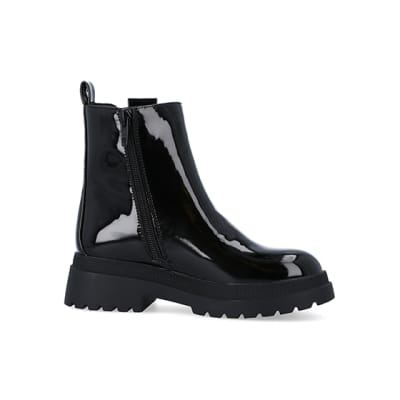 Girls black patent chelsea boots