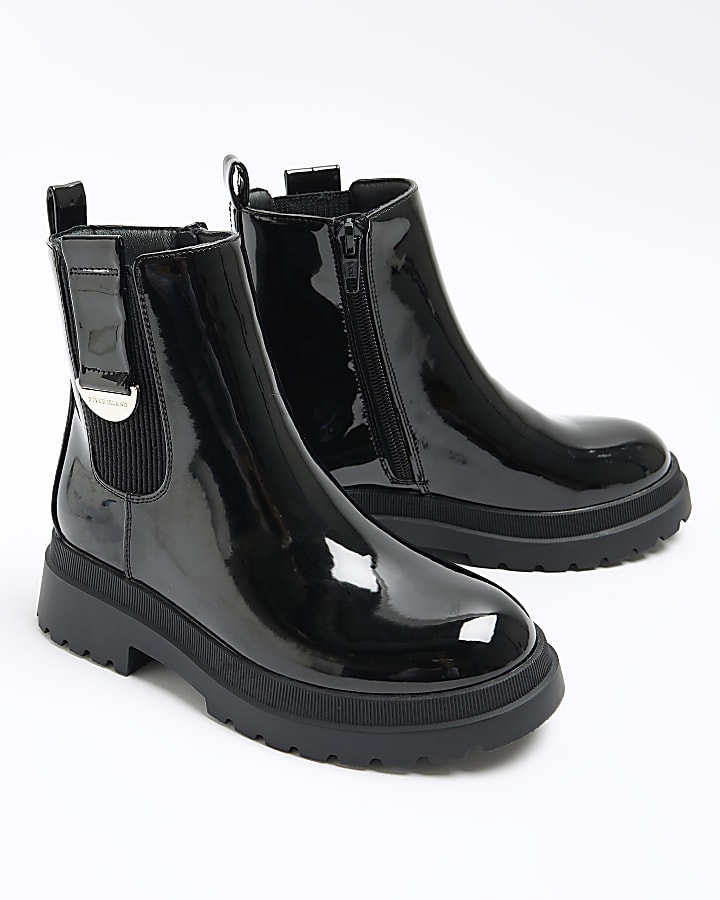 Girls black patent chelsea boots | River Island