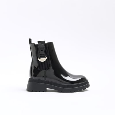 Girls black patent chelsea boots | River Island