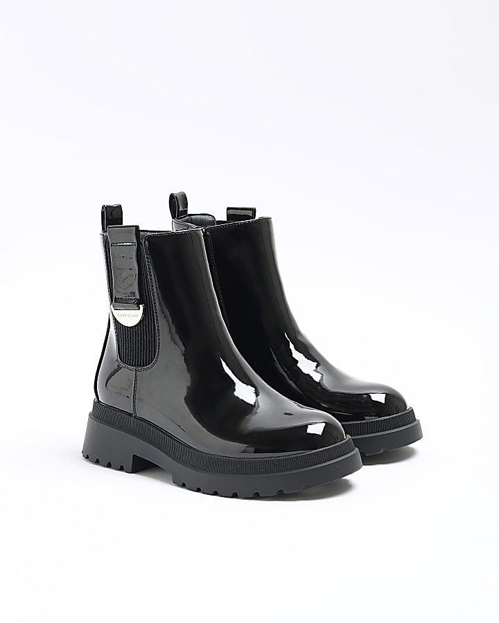 Girls black patent chelsea boots | River Island